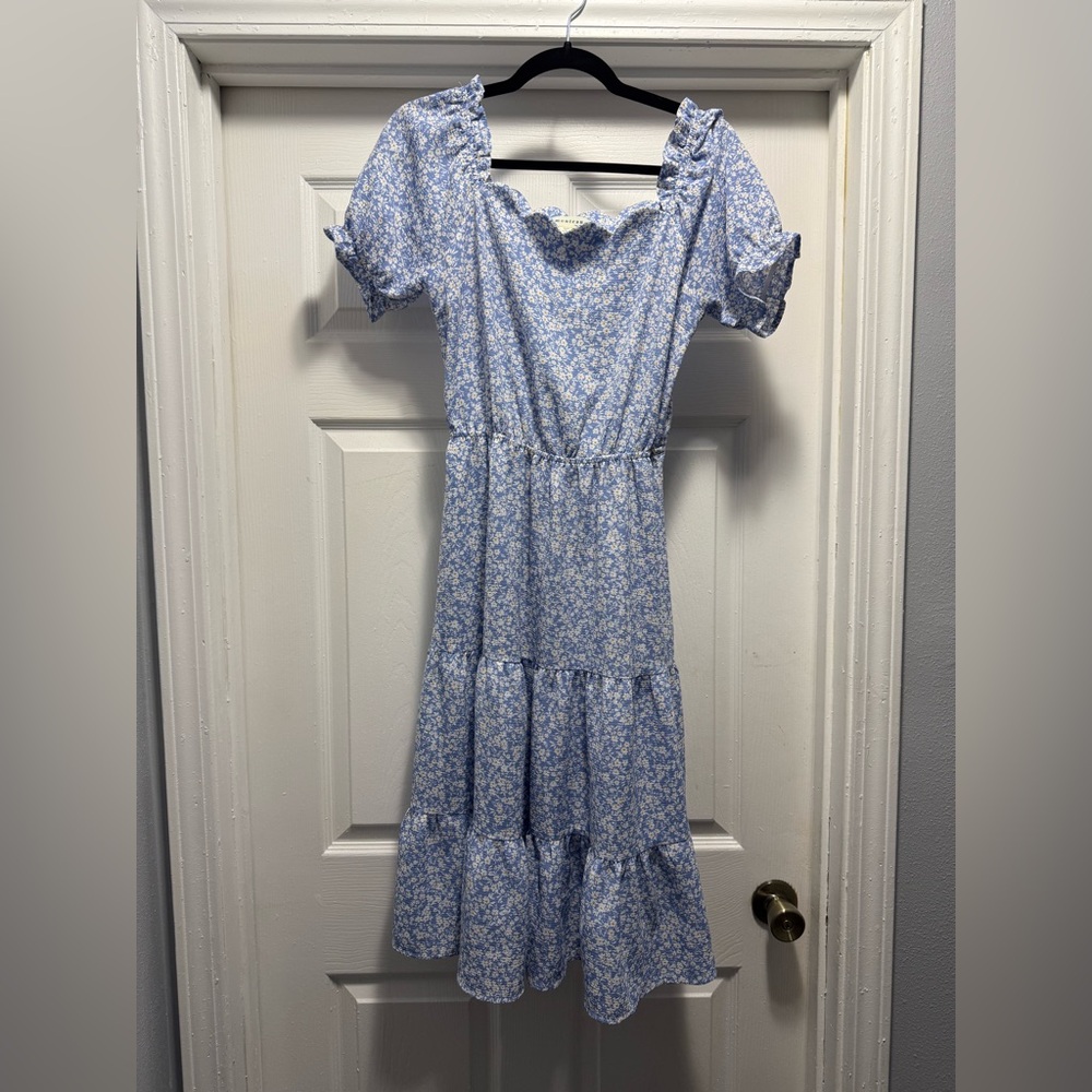 Monteau Blue and White Ruffled Tiered Sundress